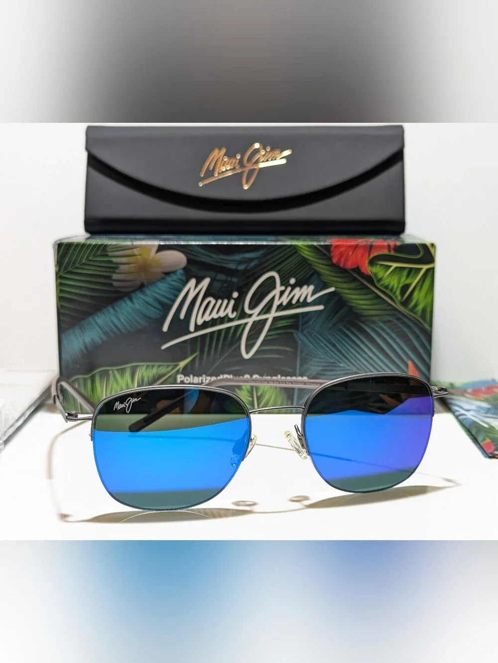 NEW Maui Jim Crater Rim Gunmetal Polarized Blue Hawaii Lens Sunglasses B824-02S